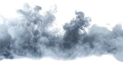Grey smoke swirling and dissipating isolated on a white background with a soft gradient