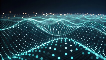 A digital representation of waves formed by glowing dots, creating a mesmerizing, fluid pattern against a dark backdrop.