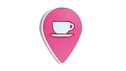Pink Location Pin with Coffee Cup Icon