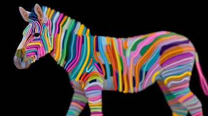 Fototapeta premium Neon LED Striped Zebra Art Installation Digital Showcase Vibrant Colors Creative Environment Artistic Perspective