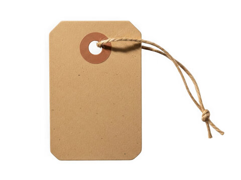 Brown kraft paper tag with string isolated on transparent background