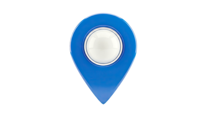 3D Blue Map Pin Icon with White Sphere