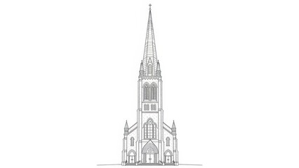 Obraz premium Architectural church facade artwork with detailed spire and cross religious structure