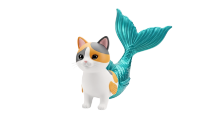 Calico Cat with Teal Mermaid Tail 3D Render