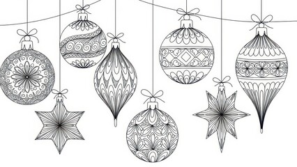 Hand-drawn holiday ornaments, elegant decorations, christmas and new year celebration sketch art