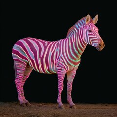 Fototapeta premium Creative Illumination of a Zebra An Artistic Light Showcase Urban Art Installation Nighttime Setting Vibrant Display Bold Visual Concept