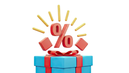 3D Gift Box with Percentage Sign and Rays
