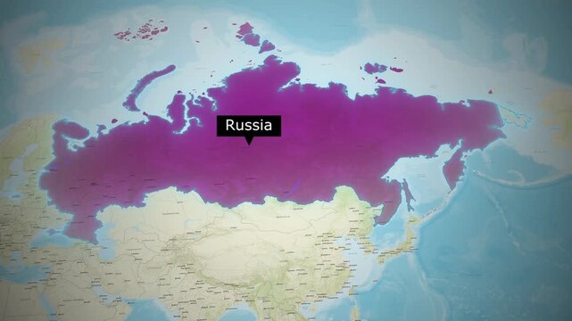 Russia Map Animation with Country Highlight for Geopolitical Conflicts, Eurasian Economic Trends, Energy Security News, and Global Strategic Analysis in the Northern Hemisphere