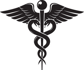 Caduceus medical symbol Silhouette vector black on a white background