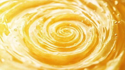 Close-up of a Swirling Golden Liquid with Bubbles