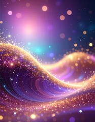 Fototapeta premium A vibrant, abstract wave of sparkling particles in shades of purple, blue, and gold