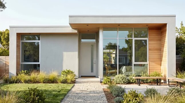 Compact Modern Retirement Home Exterior, Single Story Downsizing Living