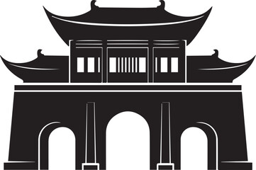 Traditional chinese architecture Asian gate Silhouette vector black on a white background