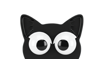 Close-up of a black cartoon cat face with large white eyes