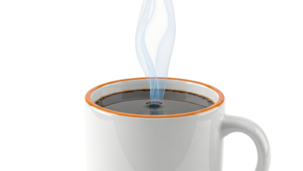 Steaming hot coffee in a white mug
