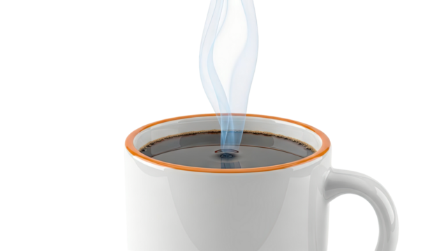 Steaming hot coffee in a white mug - Powered by Adobe