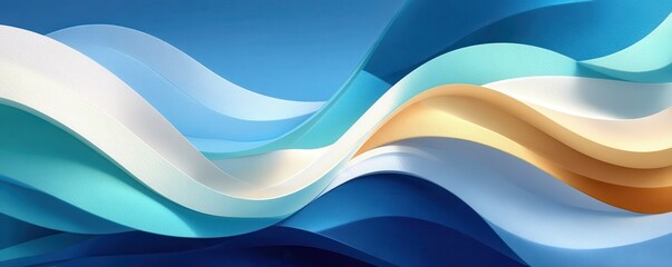 Colorful abstract paper waves on a blue sky background, modern design and creative wallpaper
