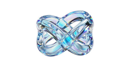 Abstract Glass Infinity Knot Object with Blue and Purple Hues on White Background