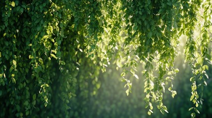 Lush Green Foliage with Sunlight Filtering Through Leaves, Creating a Serene Scene