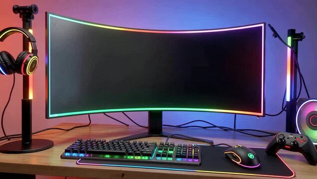 RGB Gaming Desktop Setup with Curved Monitor.