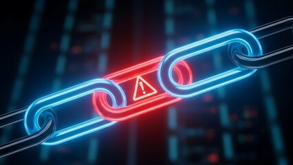 Glowing Chain with Red Alert Triangle Link in Blue and Red Neon Lights