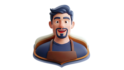 3D Cartoon Man with Beard and Apron