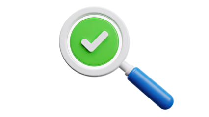Magnifying glass with a green checkmark