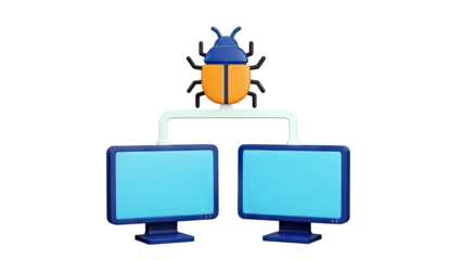 3D Bug Symbol Connecting Two Computers