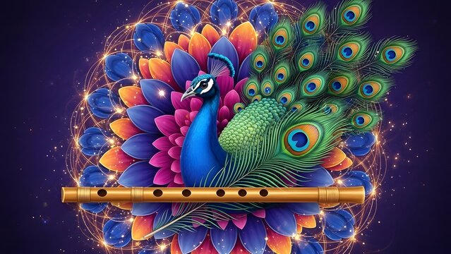 Peacock Feather and Flute with Festive Background, made by Ai