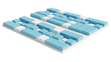 Abstract pattern of alternating blue and white blocks on a white surface