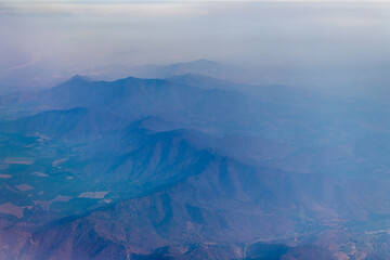 Aerial shot of the Andes mountains in Southern Chile.
