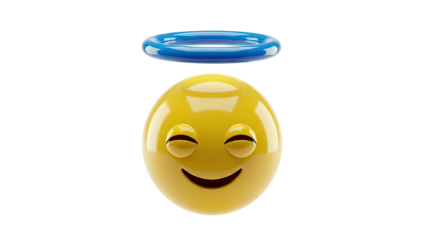 Yellow emoji with closed eyes and a blue halo