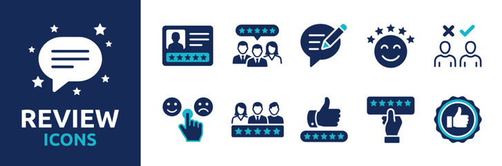 Set of 13 review and rating icons vector