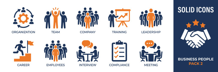 Set of 13 business icons vector, solid style