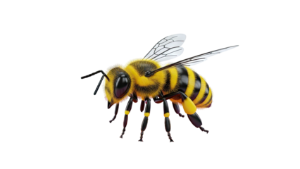 Detailed 3D render of a bee with yellow and black stripes