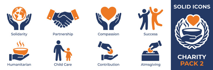 Charity icons set for non-profit organization