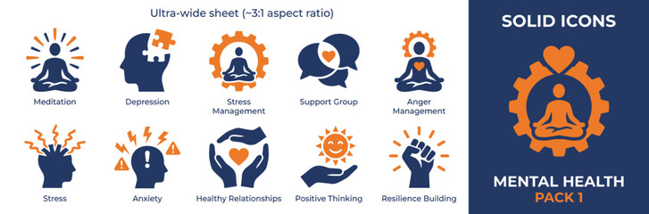 Set of 12 mental health icons vector