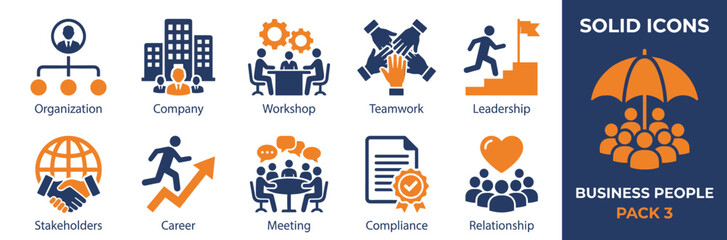 Set of business icons for company, leadership and management