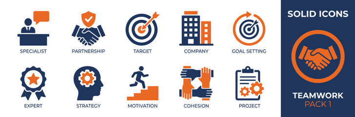 Set of 12 teamwork and business icons vector