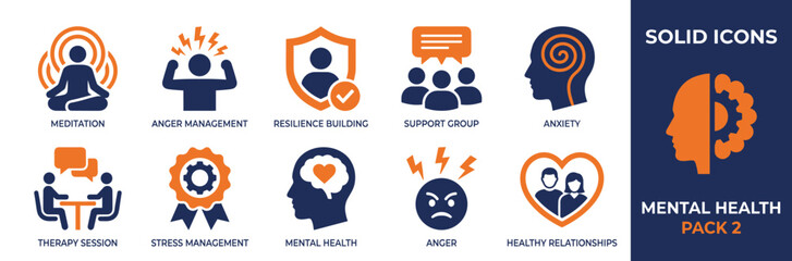 Set of 12 mental health icons vector