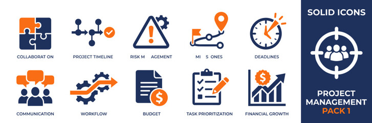 Project management icons set for business and productivity