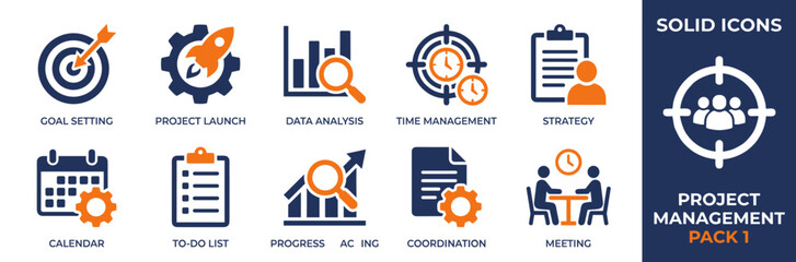Project management icons set for business and productivity