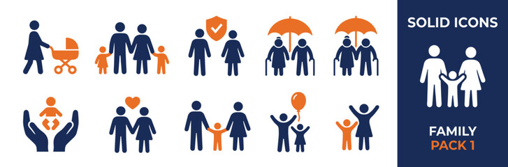 Family Solid Icons Set for Commercial Use