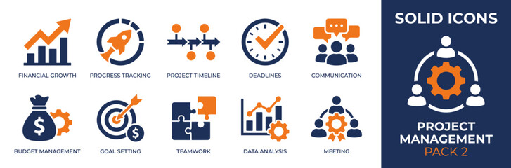 Project management icons set for business and productivity