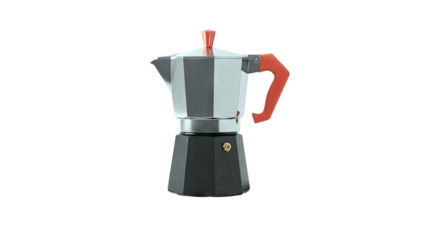 Modern Moka Pot Coffee Maker with Red Accents