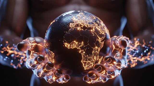 Glowing Earth in Human Hands