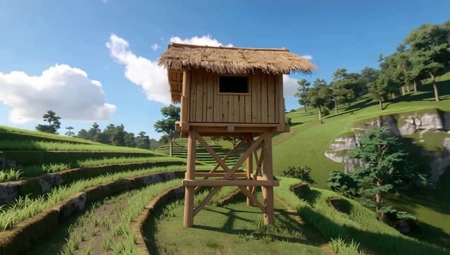 Rustic Woodland Treehouse Overlooking Lush Valley.