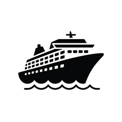 black and white cruise ship icon on water