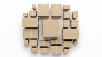Collection of Beige 3D Cubes on White Background.
