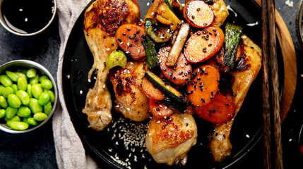 Roasted chicken wings in asian style.